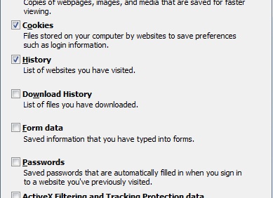 Удаление истории в Internet Explorer