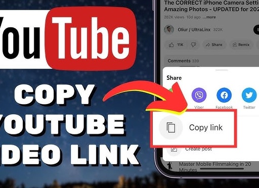 Копирование ссылки на видеоролик в YouTube