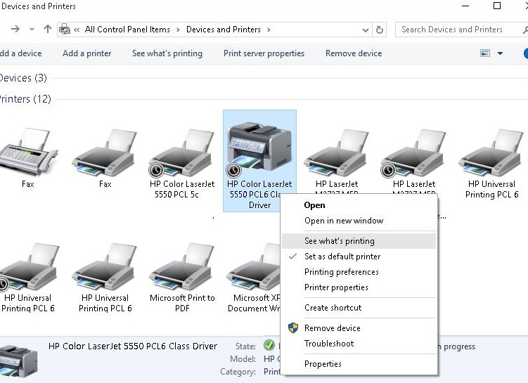 Очистка очереди печати в Windows 10